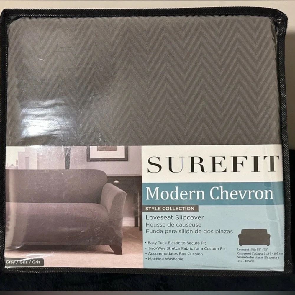 Sure Fit Modern Chevron Loveseat 1 Piece Gray Slipcover~NEW!